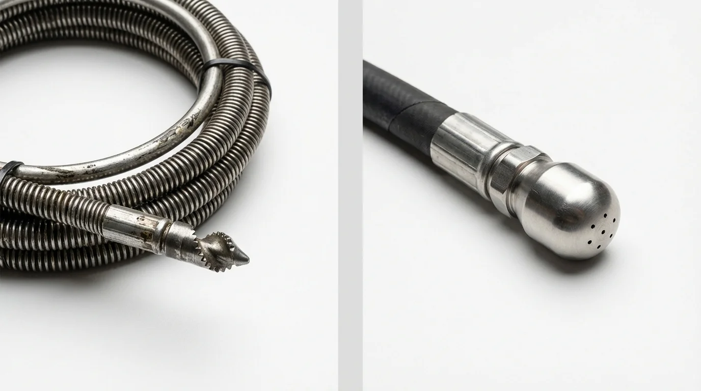 Drain snake cable and hydro jetting nozzle used for drain cleaning in Bernice, LA