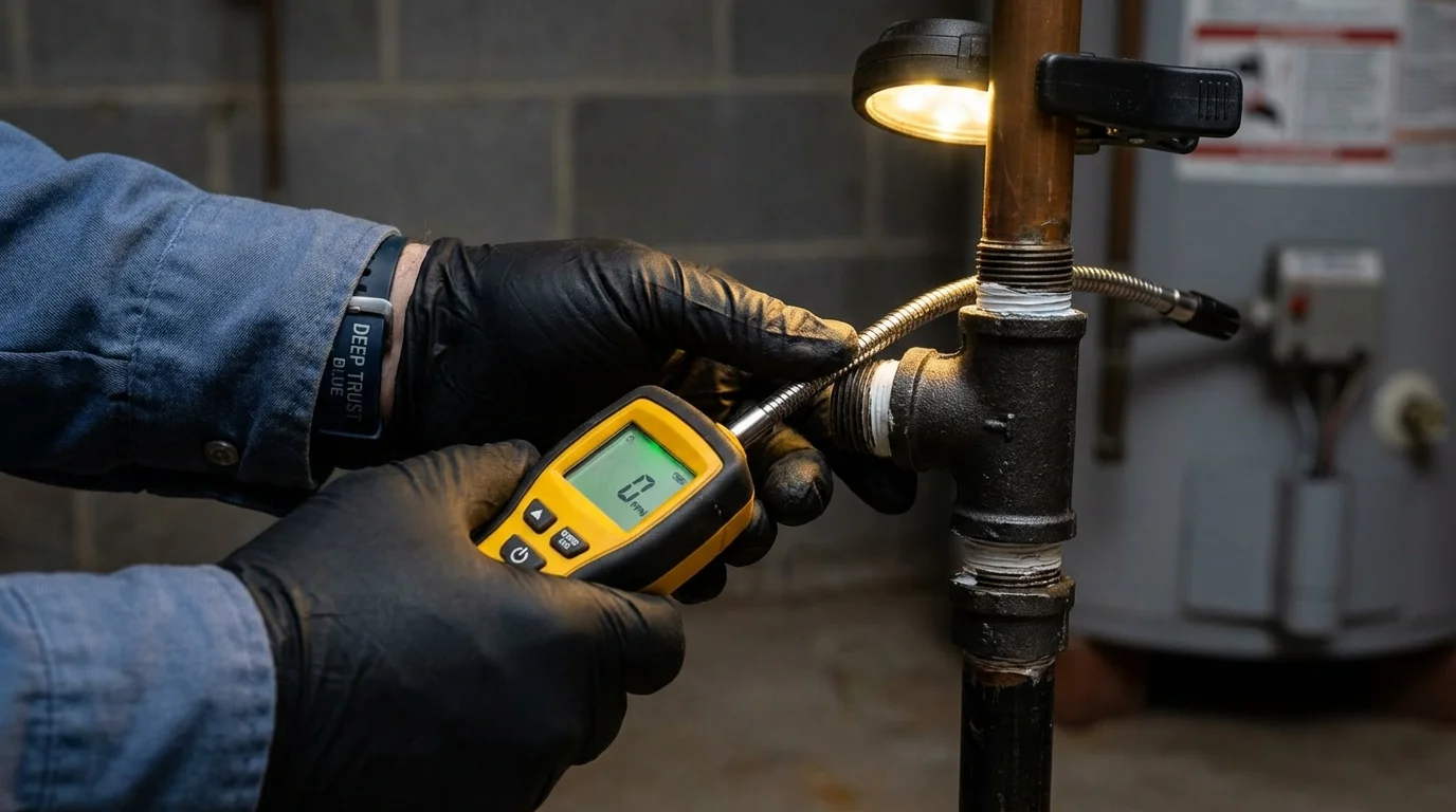 Gas leak detection with electronic sniffer by Johns Plumbing LLC in Bernice